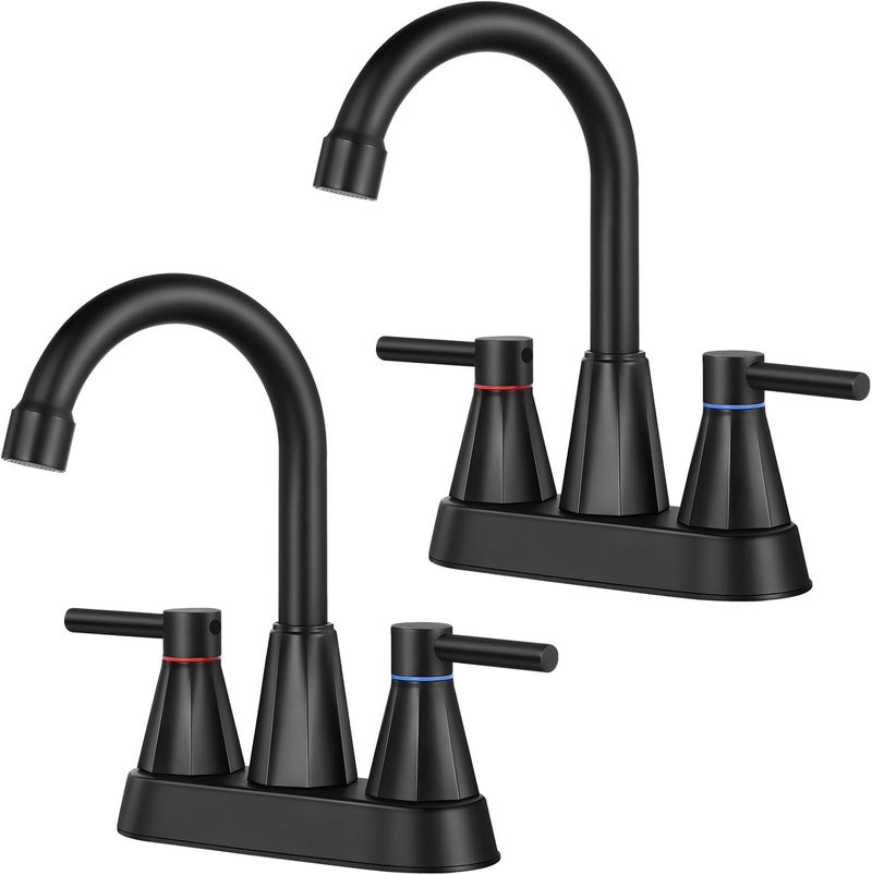 KHQF 4 inches Bathroom Faucet for 3 Hole,2-Handle Matte Black Bathroom Sink Faucets with Pop Up Drain (2 Pack) - Image 1